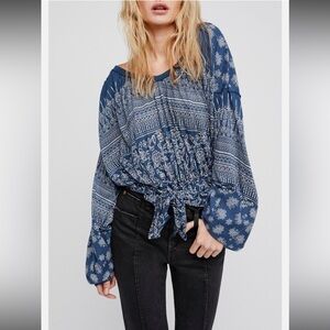 Free People Weekend Warrior Bohemian Blue Open-back Top NWT Sz XS